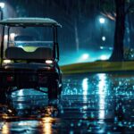 Golf cart in the rain