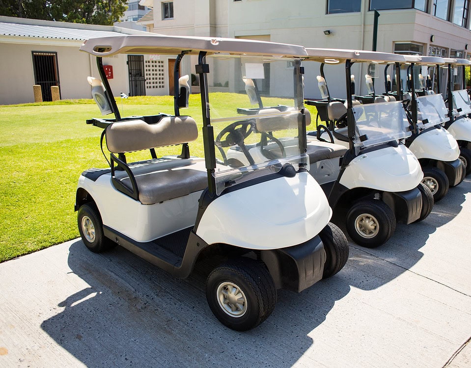 Golf carts in the golf course parking